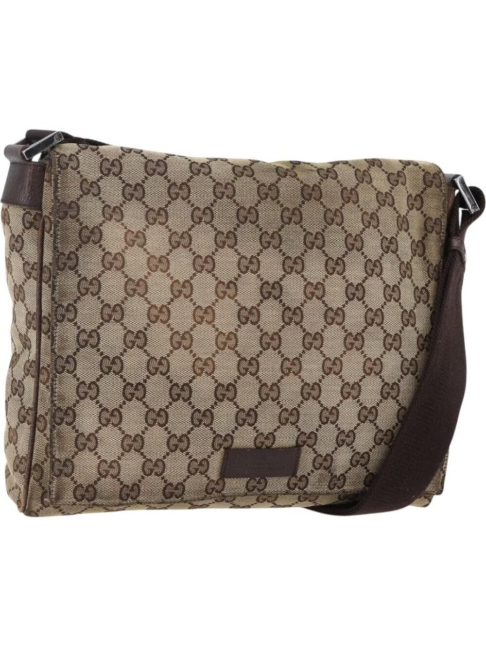 GUCCI GG Canvas Shoulder Bag Beige Silver 146236